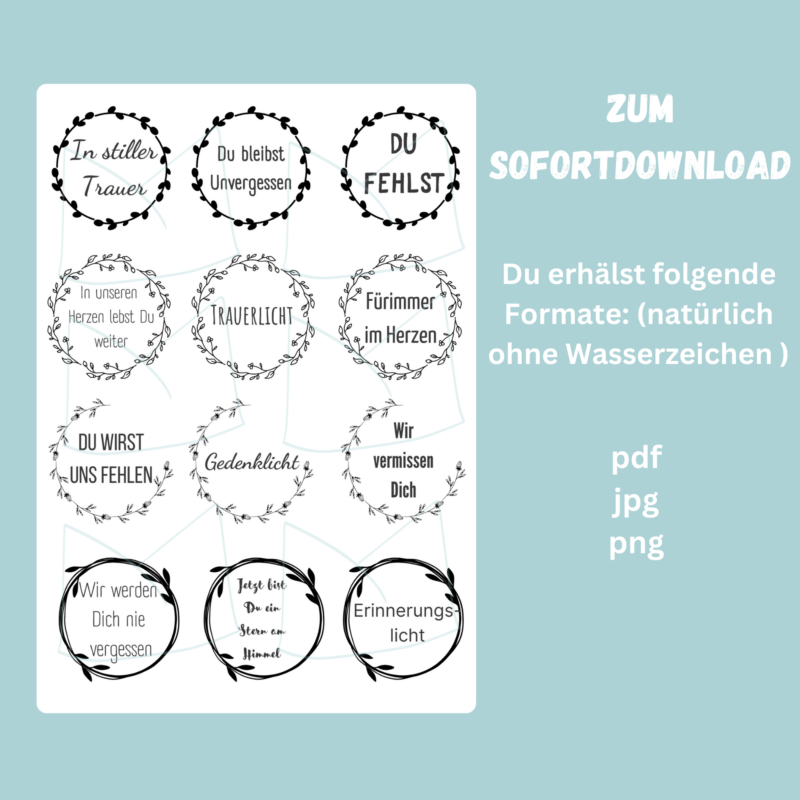 Kerzentattoo Vorlage für Trauerkerzen, Trauer - für Blockkerzen - Druckvorlage - Download