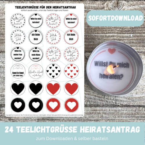 Teelicht mit Botschaft - Heiratsantrag, Verlobung - Bastelvorlage, Digitaler Download