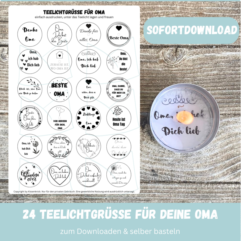 Teelicht mit Botschaft - für Deine Oma - Bastelvorlage, Digitaler Download