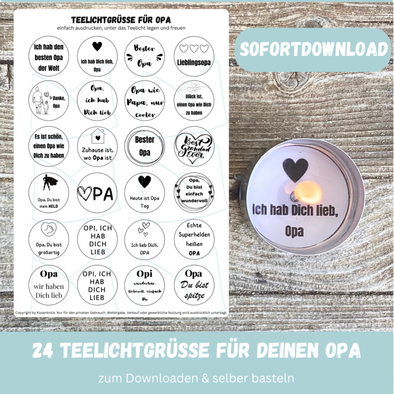 Teelicht mit Botschaft - für Deinen Opa - Bastelvorlage, Digitaler Download