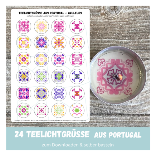 Teelicht mit Botschaft - Portugal, bunte Azulejos - Digitaler Download