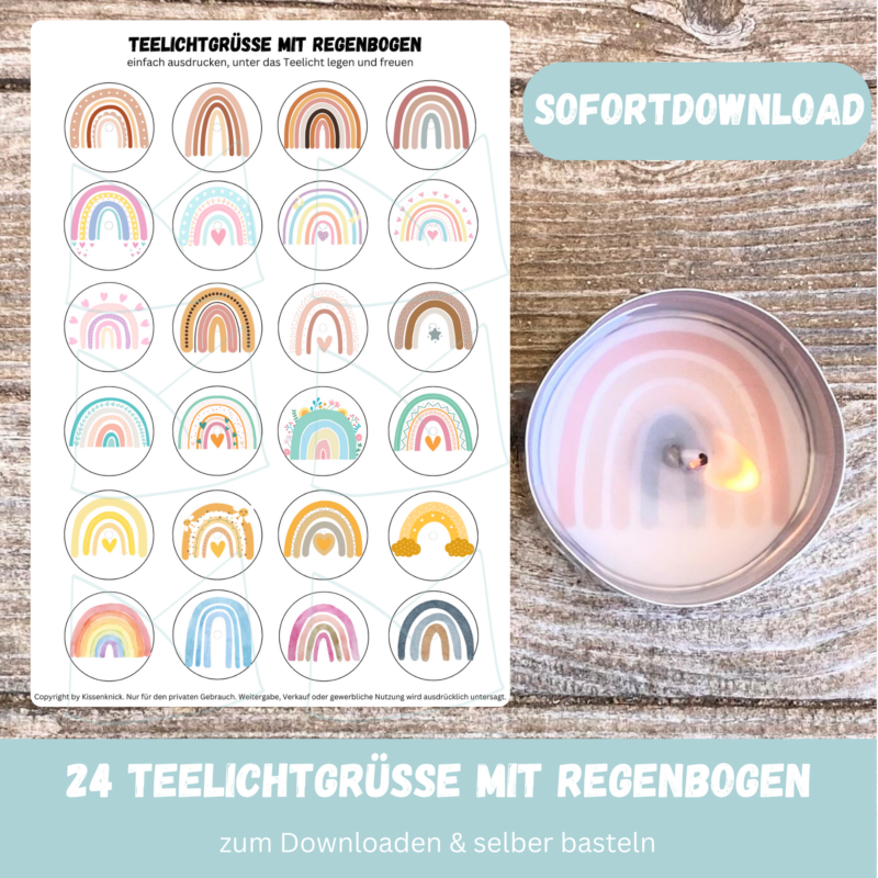 Teelicht mit Botschaft - verschiedene Regenbögen - Digitaler Download