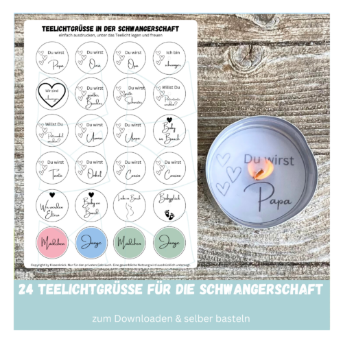 Teelicht mit Botschaft - Schwangerschaft ankündigen, Baby Party - Digitaler Download