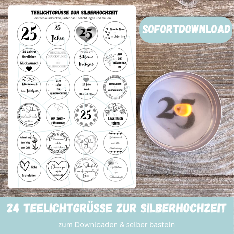 Teelicht mit Botschaft - Silberhochzeit, 25 Jahre verheiratet - Digitaler Download