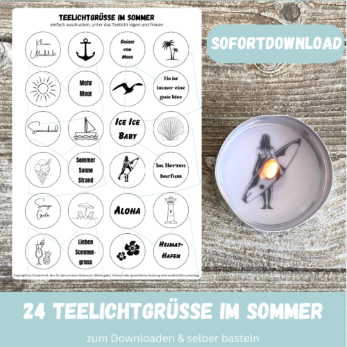 Teelicht mit Botschaft - Sommer, sommerliche Grüße - Digitaler Download