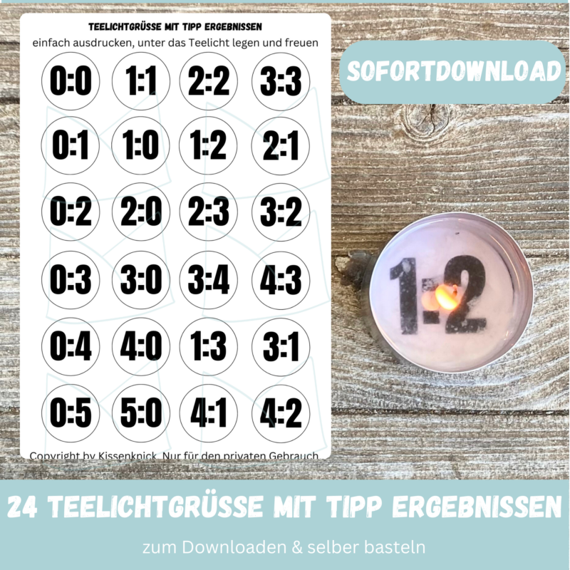Teelicht mit Botschaft - mit Fussball Tipp Ergebnissen - Digitaler Download