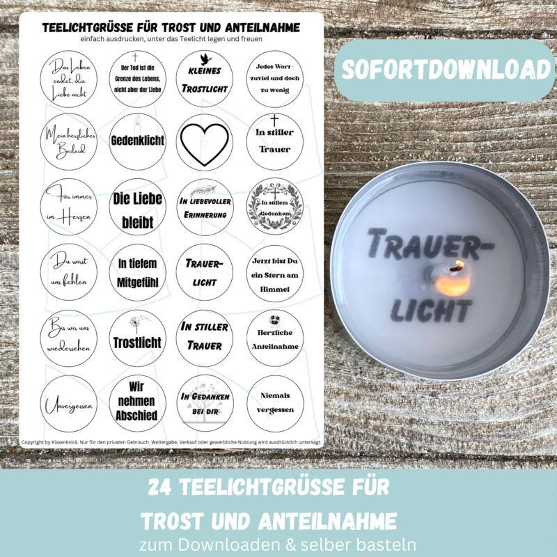 Teelicht mit Botschaft - Trauer, Trauerlicht, Anteilnahme - Digitaler Download