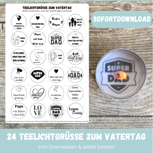Teelicht mit Botschaft - bester Papa, Vatertag - Digitaler Download
