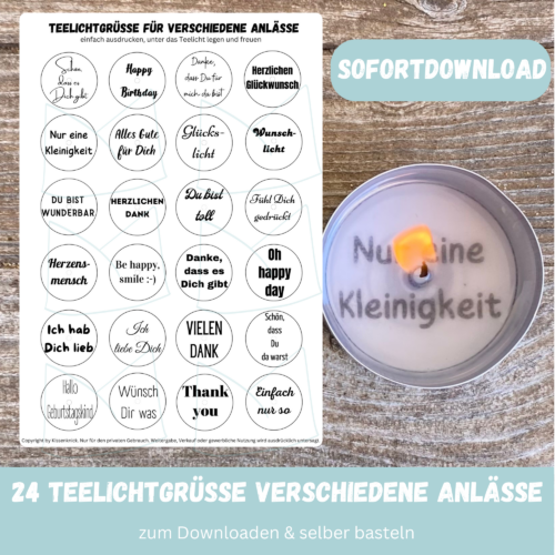 Teelicht mit Botschaft - verschiedene Anlässe, Geburtstag, Kleinigkeit, Danke - Digitaler Download