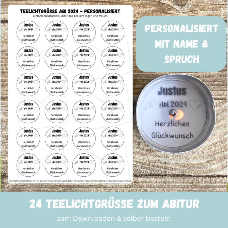 Personalisierbar - Teelicht mit Botschaft - zum Abitur, Abi 2025, personalisiert - Digitaler Download