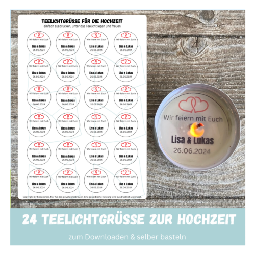 Personalisierbar - Teelicht mit Botschaft - zur Hochzeit, personalisiertes Gastgeschenk - Digitaler Download