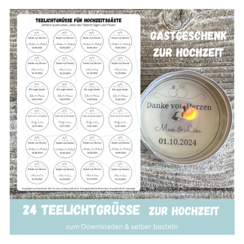Personalisierbar - Teelicht mit Botschaft - zur Hochzeit, Hochzeitsgäste, personalisiertes Gastgeschenk - Digitaler Download