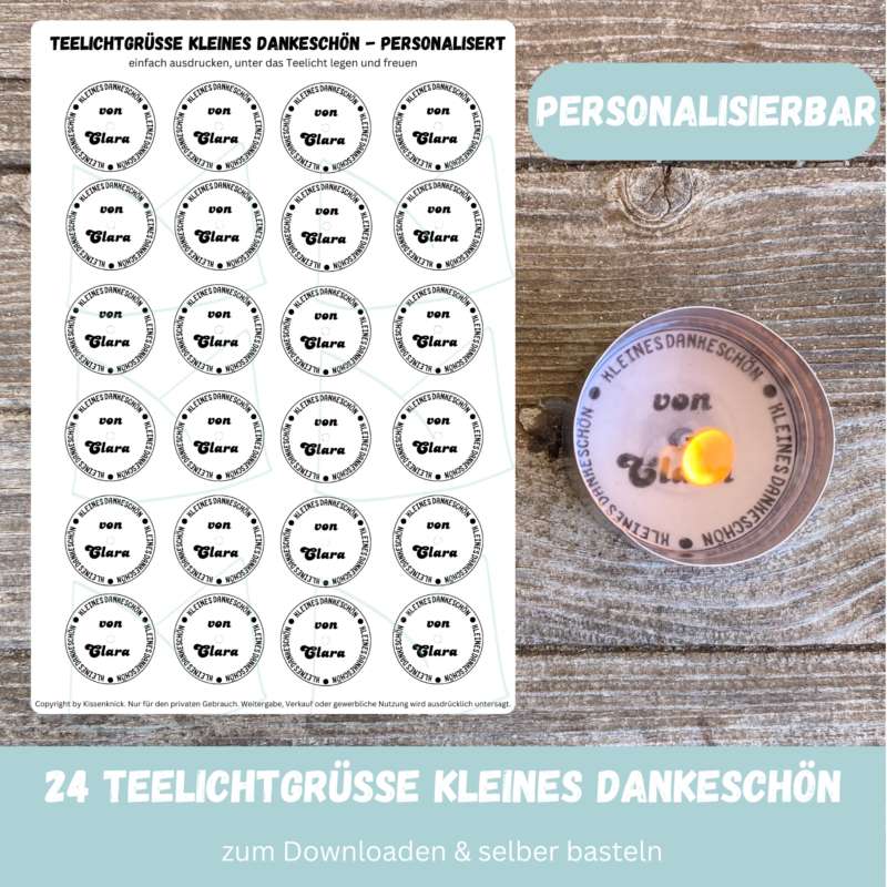 Personalisierbar - Teelicht mit Botschaft - Kleines Dankeschön, Name personalisiert - Digitaler Download