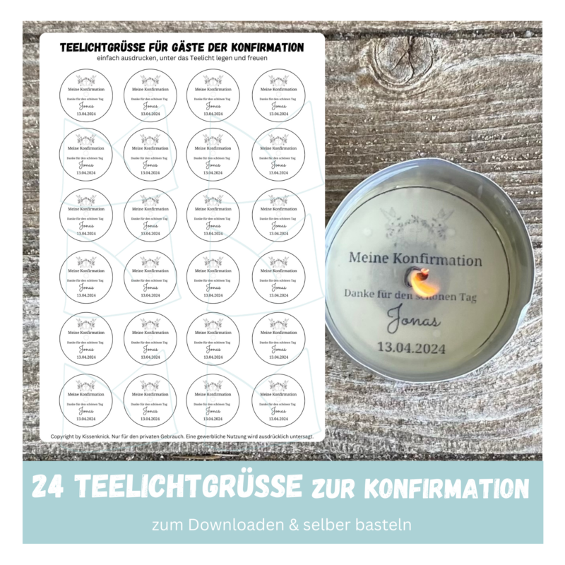 Personalisierbar - Teelicht mit Botschaft - zur Konfirmation personalisiertes Gastgeschenk - Digitaler Download