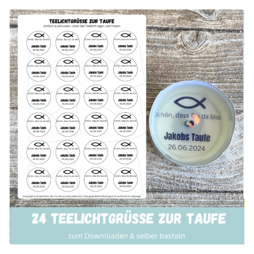 Personalisierbar - Teelicht mit Botschaft - zur Taufe personalisiertes Gastgeschenk - Digitaler Download