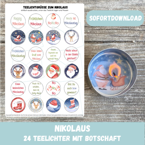 Teelicht mit Botschaft - Fröhlichen Nikolaus, bunt - Digitaler Download