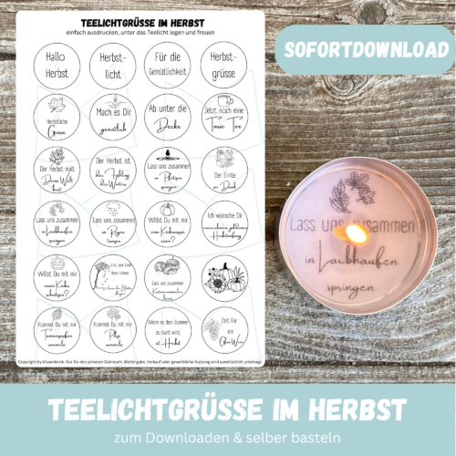Teelicht mit Botschaft - im Herbst, Herbstgrüße - Digitaler Download