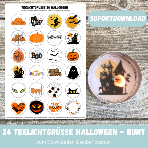 Teelicht mit Botschaft - Halloween, bunt - Digitaler Download