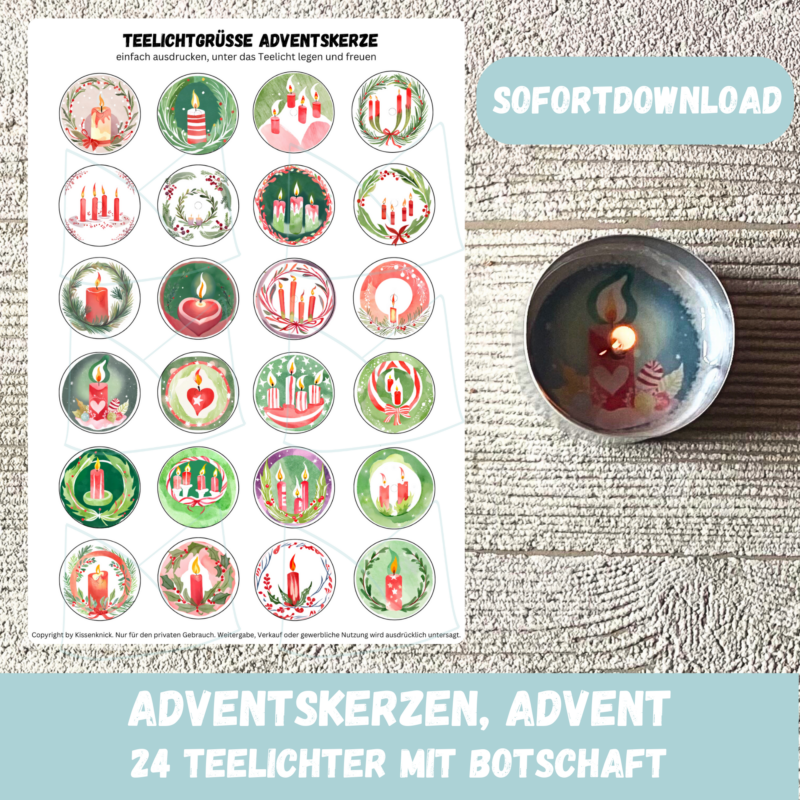 Teelicht mit Botschaft - Advent, Adventskerzen, bunt - Digitaler Download