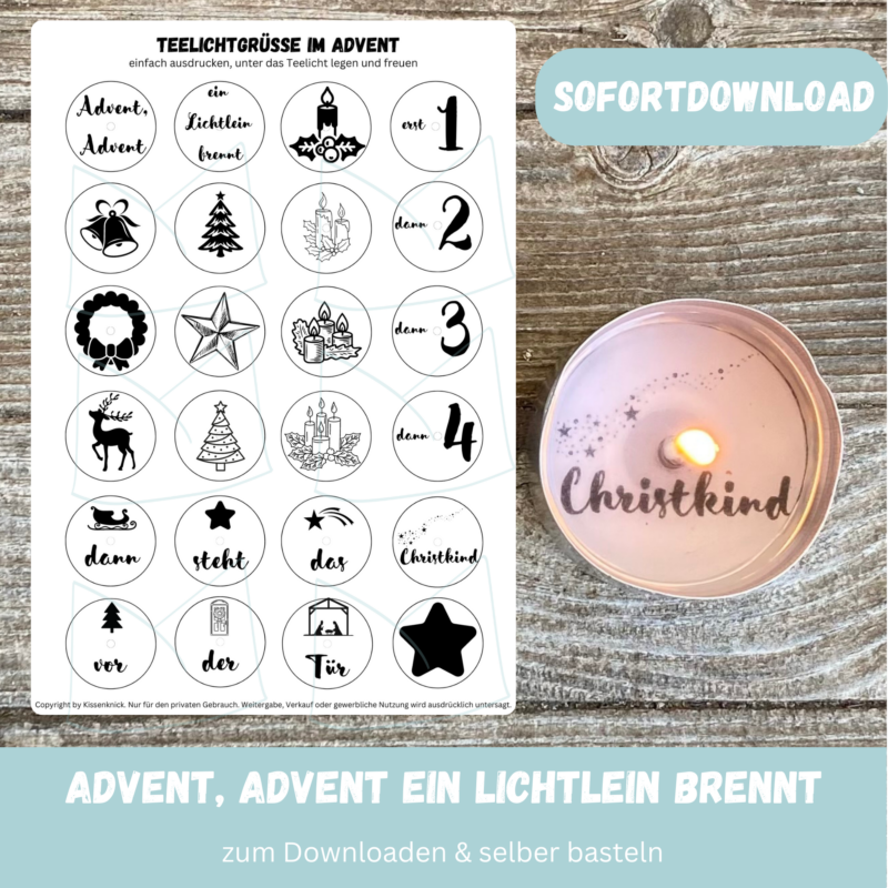 Teelicht mit Botschaft - Advent, Advent, ein Lichtlein brennt - Digitaler Download