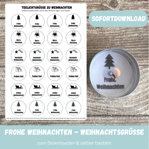Teelicht mit Botschaft - Kleine Weihnachtsgrüße - Digitaler Download