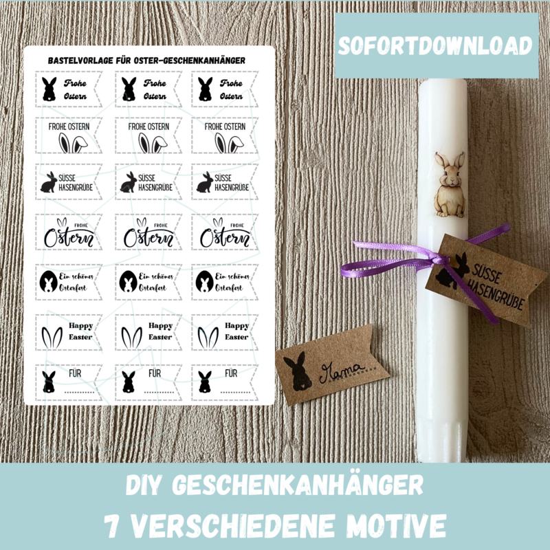 Geschenkanhänger Frohe Ostern Bastelvorlage Etiketten für Geschenke, PDF Download