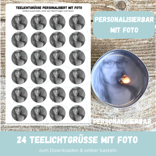 Personalisierbar - Teelicht mit Botschaft - mit FOTO - schwarz/ weiss - Digitaler Download