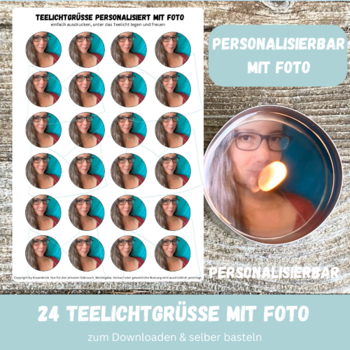 Personalisierbar - Teelicht mit Botschaft - mit FOTO - BUNT - Digitaler Download