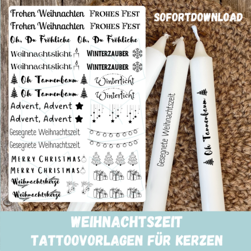 Kerzentattoo Vorlage Weihnachten, Advent, Weihnachtszeit - Druckvorlage zum selber basteln - Download