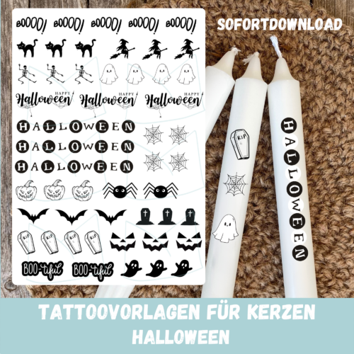 Kerzentattoo Vorlage Halloween, schwarz - Druckvorlage zum selber basteln - Download