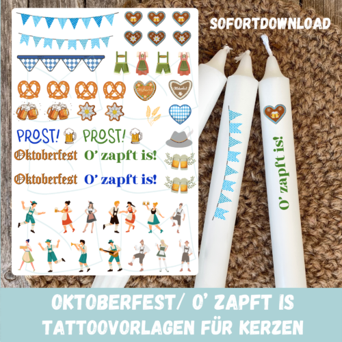 Kerzentattoo Vorlage Oktoberfest - Druckvorlage zum selber basteln - Download