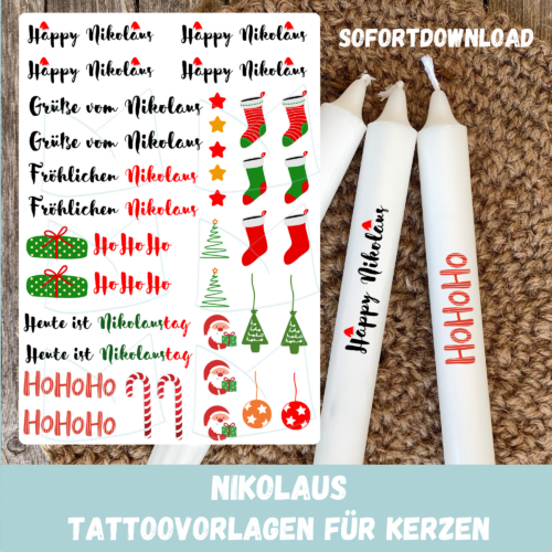 Kerzentattoo Vorlage Nikolaus - Druckvorlage zum selber basteln - Download