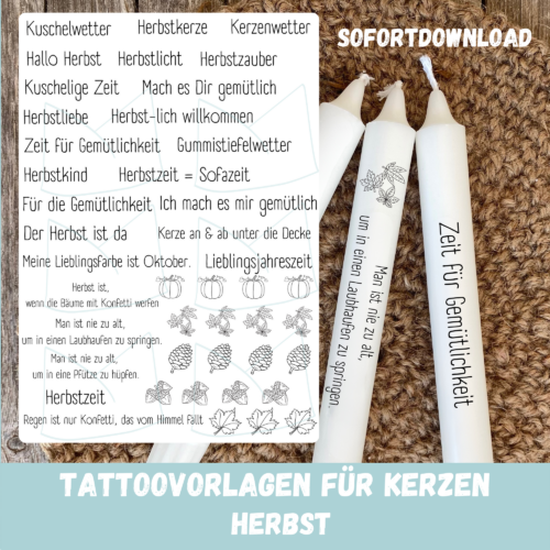Kerzentattoo Vorlage Herbst, Herbstzeit - Druckvorlage zum selber basteln - Download