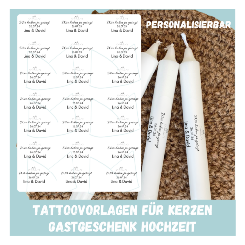 Personalisierbare Kerzentattoo Vorlage für Eure Hochzeit - für Stabkerzen - DIY Druckvorlage