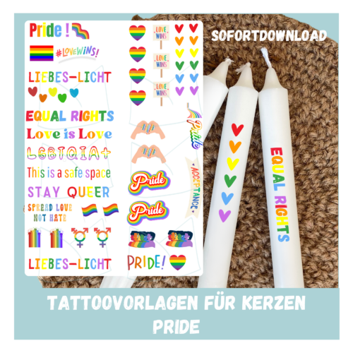 Kerzentattoo Vorlage - Pride, Queer, LGBTQIA+-, - DIY Druckvorlage - Download
