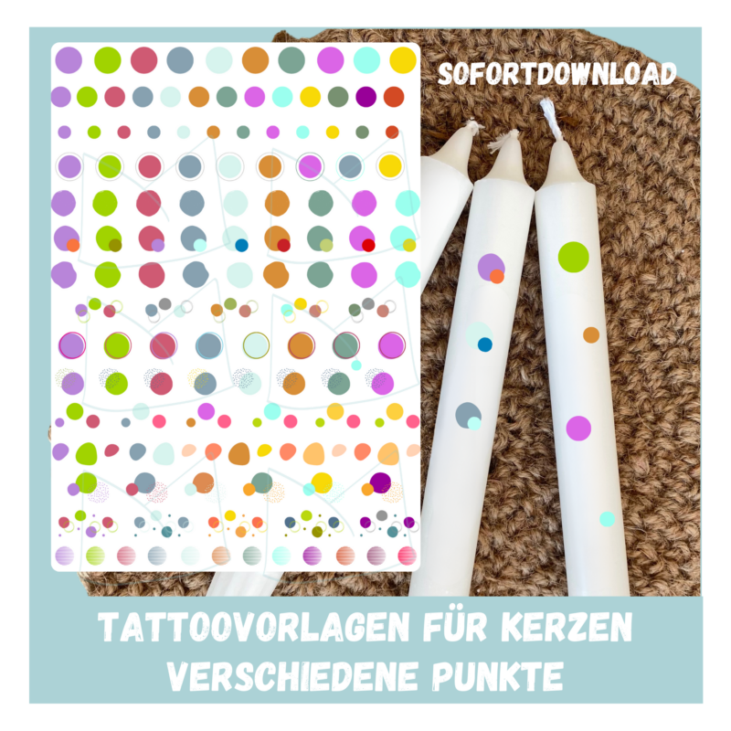 Kerzentattoo Vorlage - bunte Punkte - DIY Druckvorlage - Download