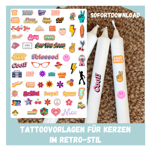 Kerzentattoo Vorlage - Good Vibes, Retro Style - DIY Druckvorlage - Download
