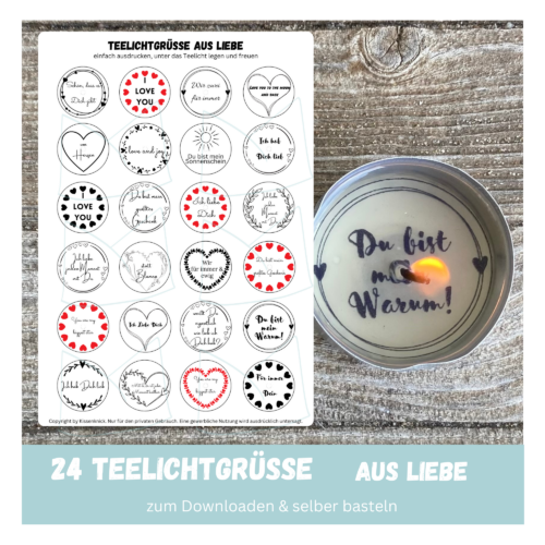 Teelicht mit Botschaft - Ich liebe Dich, Liebe, Valentinstag - Bastelvorlage, Digitaler Download