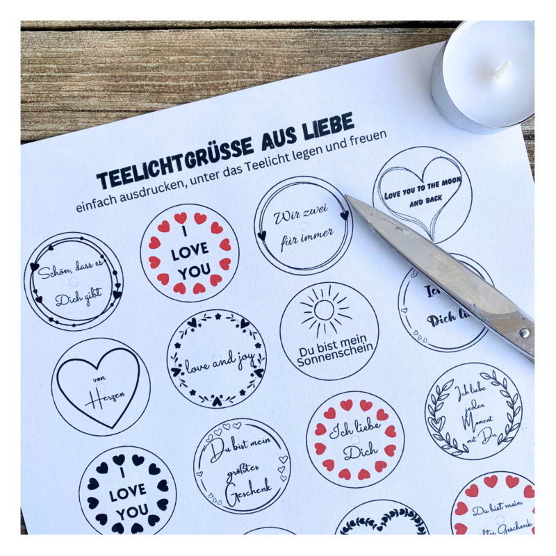 Teelicht mit Botschaft - Ich liebe Dich, Liebe, Valentinstag - Bastelvorlage, Digitaler Download