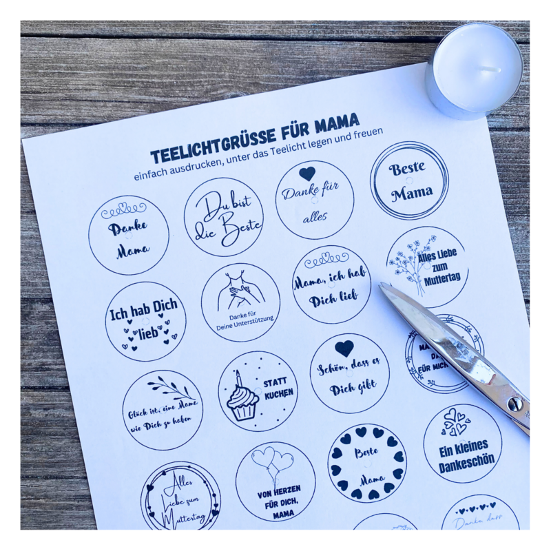 Teelicht mit Botschaft - für Mama, Muttertag - Bastelvorlage, Digitaler Download