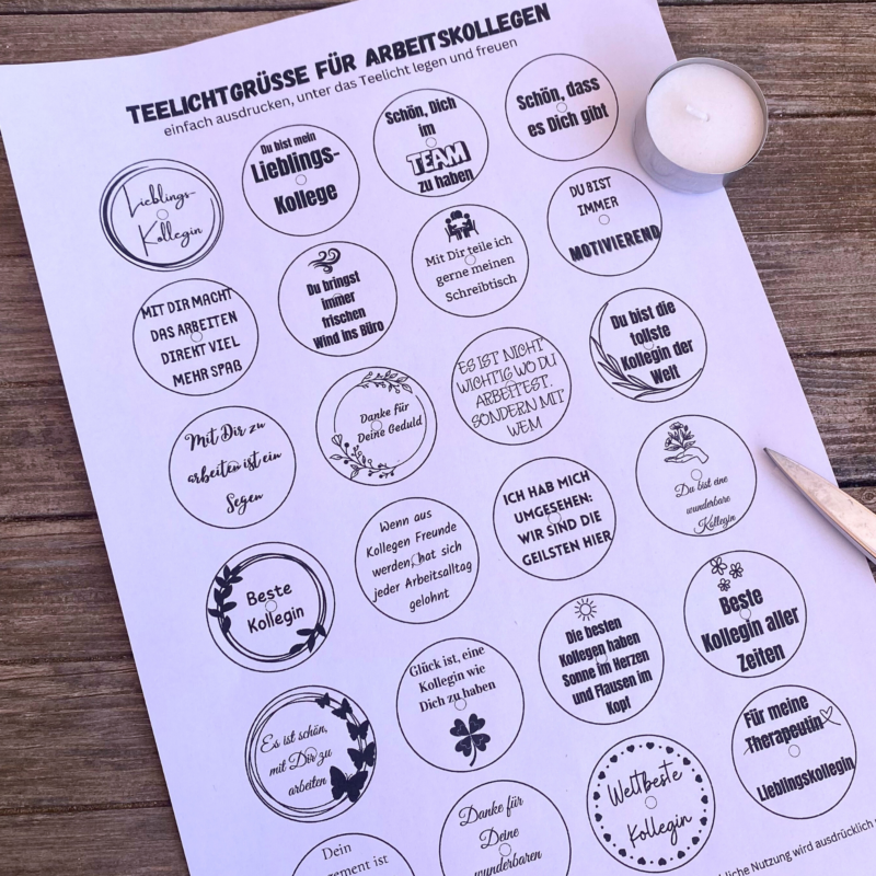 Teelicht mit Botschaft für Arbeitskolleg:innen - Bastelvorlage, Digitaler Download