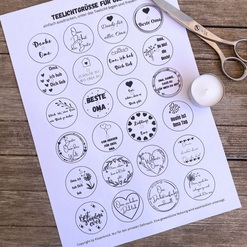 Teelicht mit Botschaft - für Deine Oma - Bastelvorlage, Digitaler Download