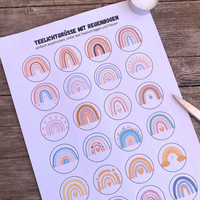 Teelicht mit Botschaft - verschiedene Regenbögen - Digitaler Download