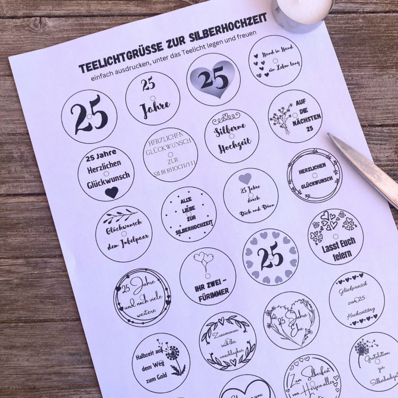 Teelicht mit Botschaft - Silberhochzeit, 25 Jahre verheiratet - Digitaler Download