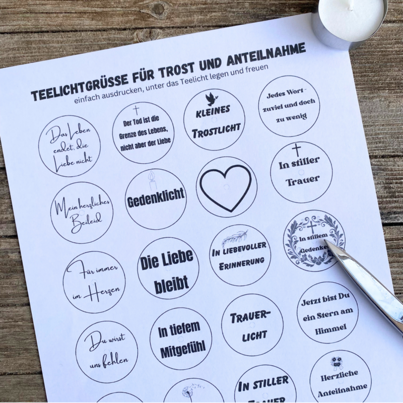 Teelicht mit Botschaft - Trauer, Trauerlicht, Anteilnahme - Digitaler Download