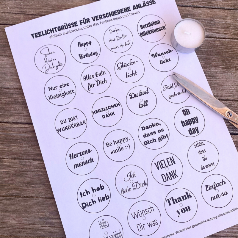 Teelicht mit Botschaft - verschiedene Anlässe, Geburtstag, Kleinigkeit, Danke - Digitaler Download