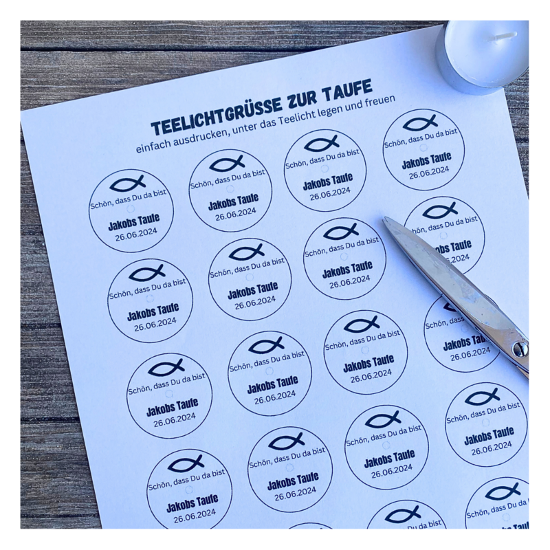 Personalisierbar - Teelicht mit Botschaft - zur Taufe personalisiertes Gastgeschenk - Digitaler Download