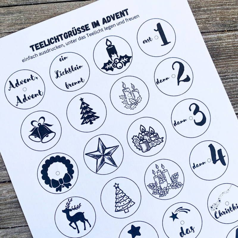 Teelicht mit Botschaft - Advent, Advent, ein Lichtlein brennt - Digitaler Download