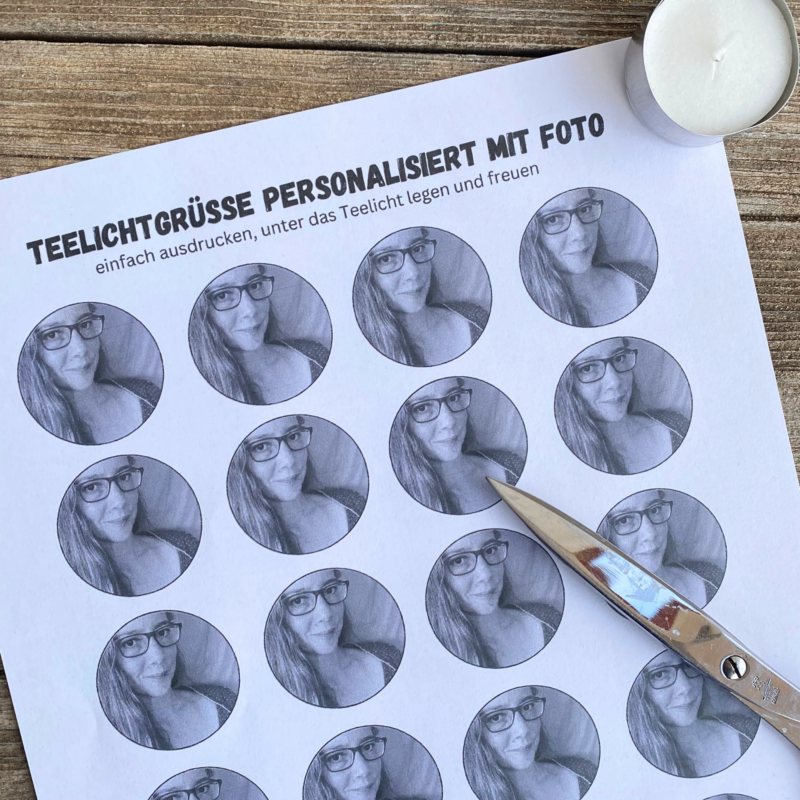Personalisierbar - Teelicht mit Botschaft - mit FOTO - schwarz/ weiss - Digitaler Download