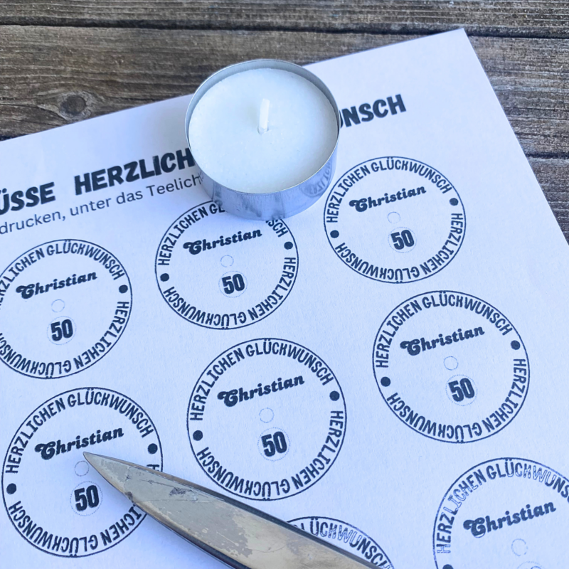 Personalisierbar - Teelicht mit Botschaft - Herzlichen Glückwunsch - Name & Zahl - Digitaler Download